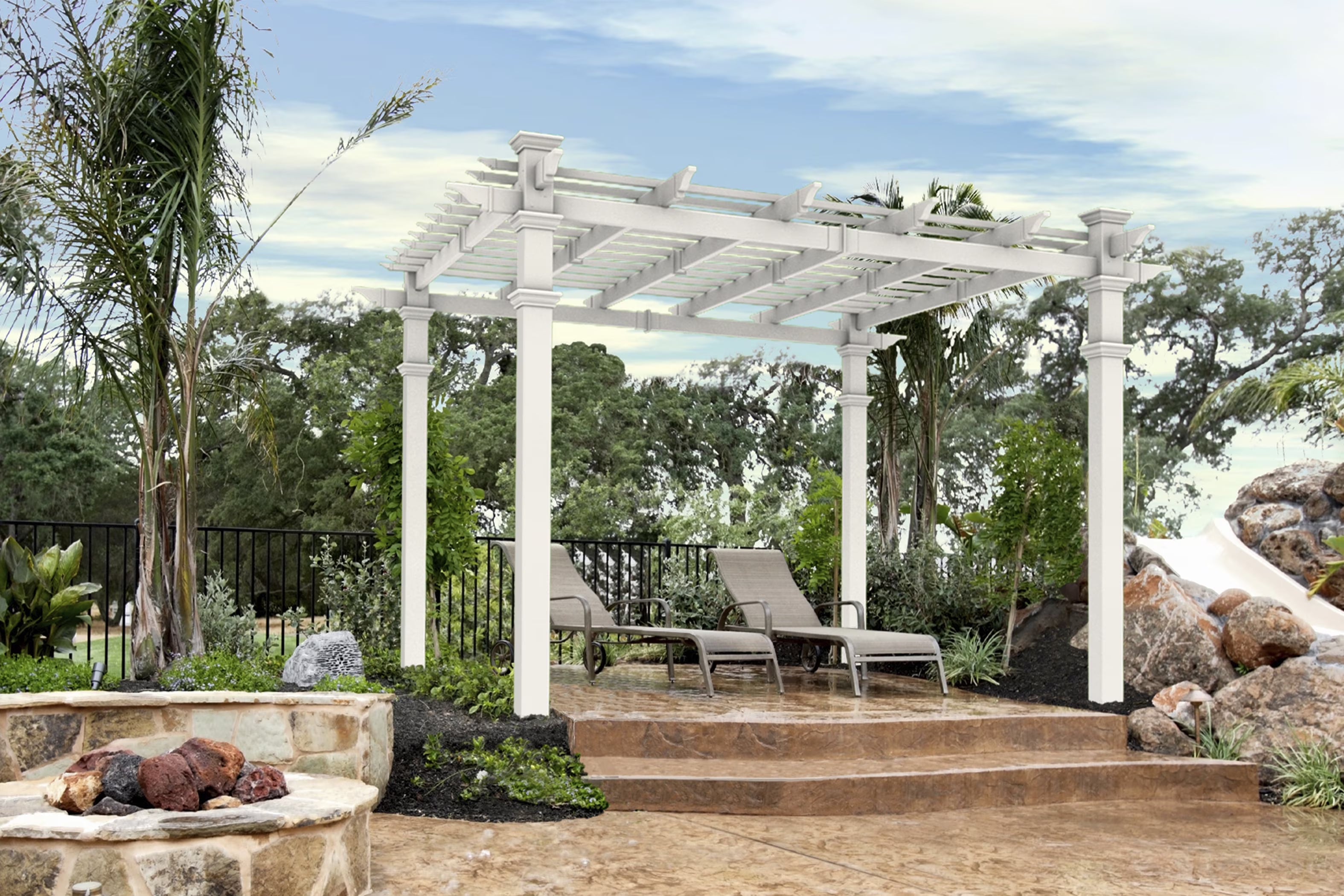 Vita 120"L x 120"W x 108"H Vinyl Venetian Pergola, White, VA42022
