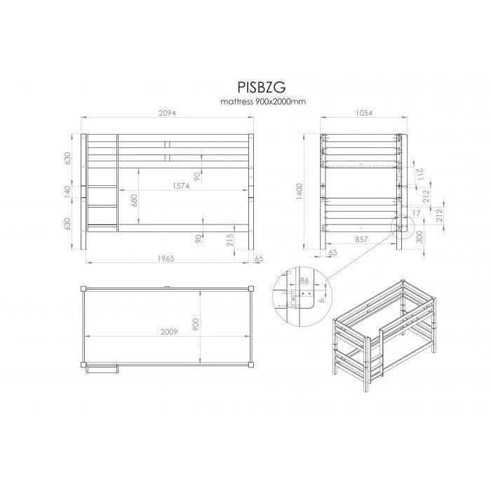 Lit superposé enfant blanc 90x200 cm hauteur 140 cm en pin massif avec sommier