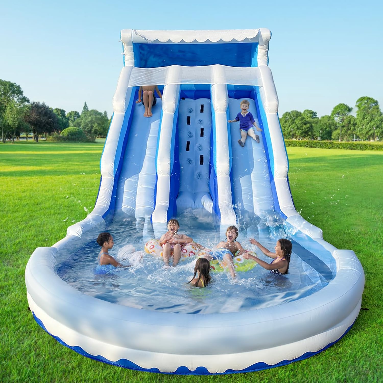 24.5FT Inflatable Water Slide Bounce House - Commercial Oxford Cloth Castle with Climbing Wall, Slide, Splash Pool & Blower