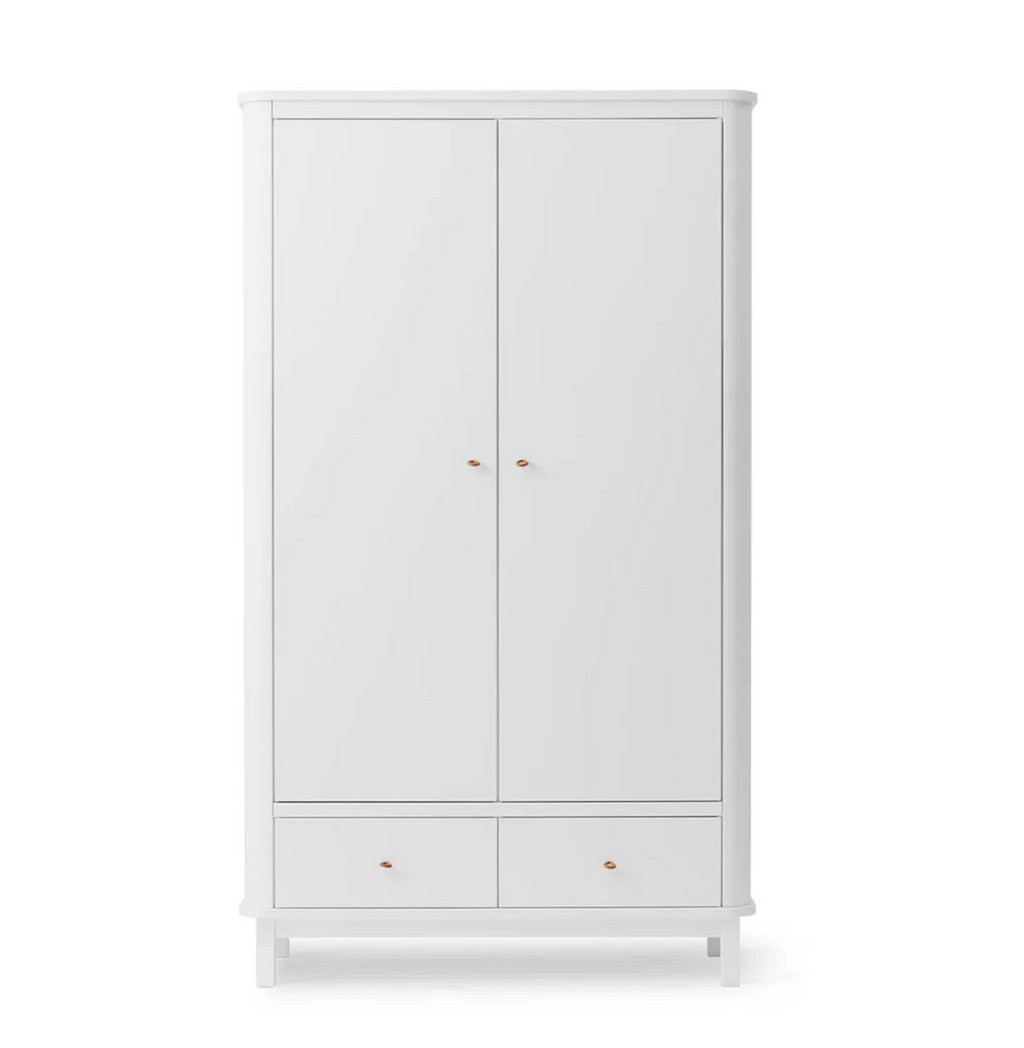 Armoire blanche 2 portes avec penderie, tiroirs et étagères modulables