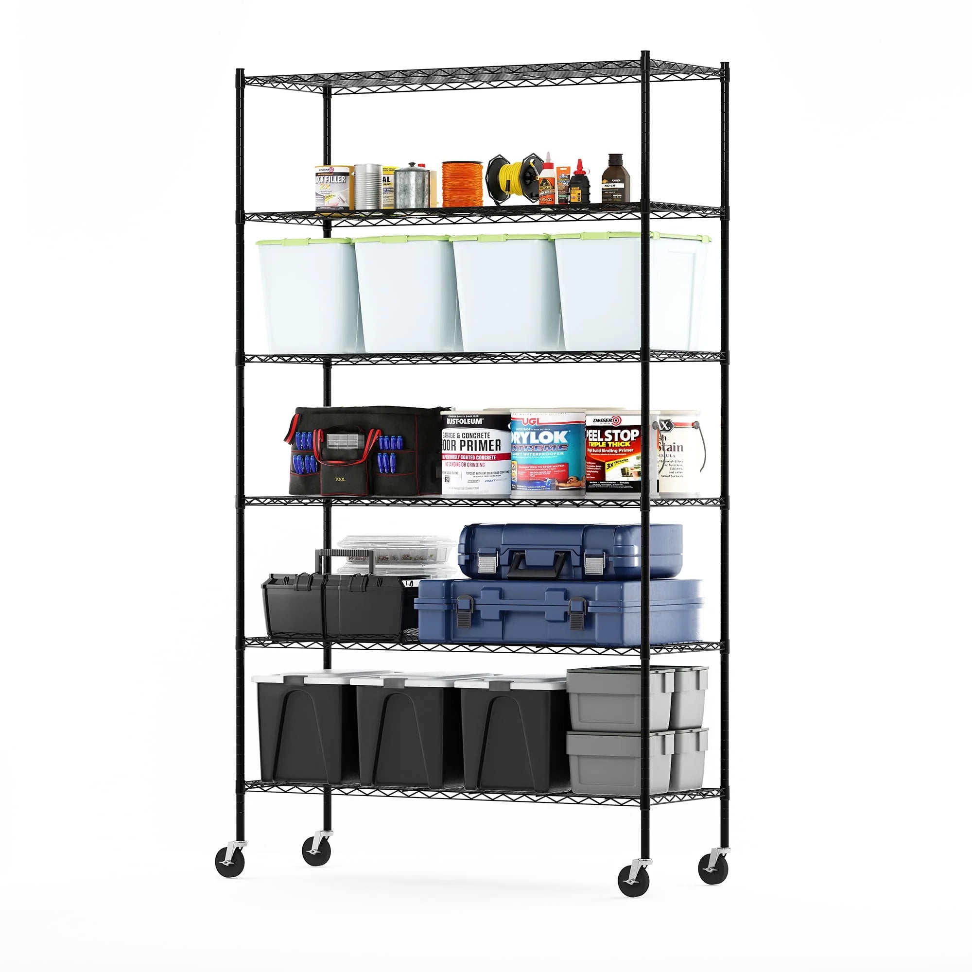 Furinno Wayar 6-Tier Metal Storage Shelf Rack, 48 x 18 x 82, Black
