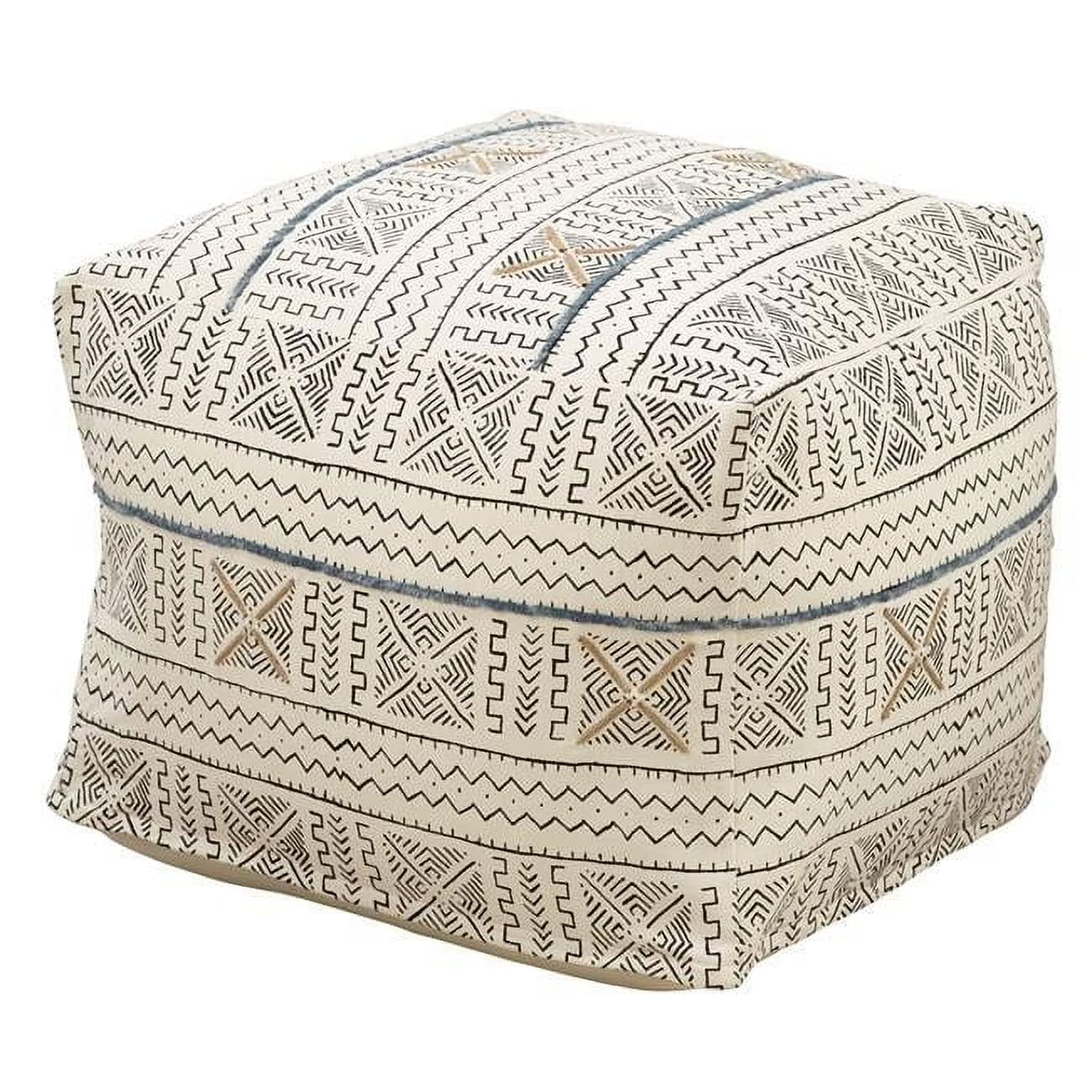Saro Lifestyle PU663.W 20 x 20 x 14 in. Abstract Design Mudcloth Pouf, White