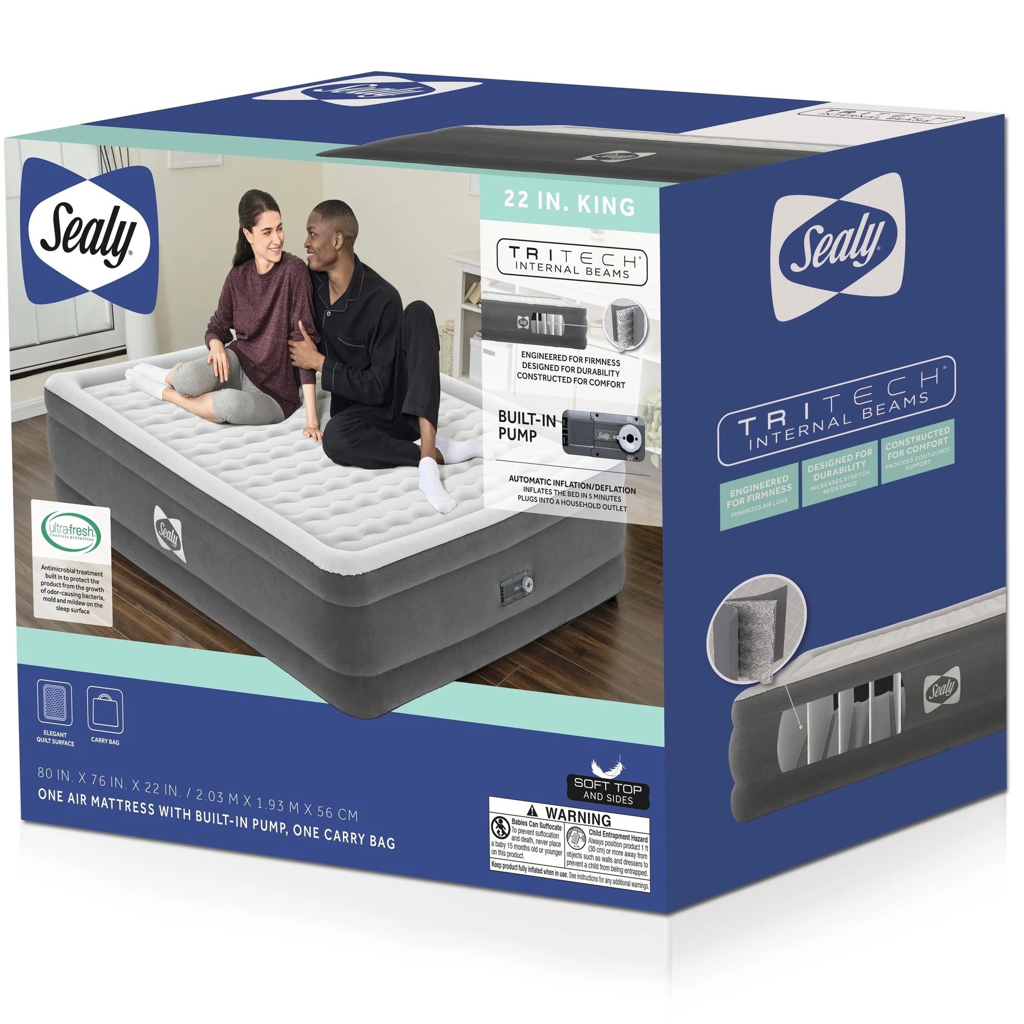 SEALY Tritech Air Mattress King Built-in AC Pump 80" x 76" x 22"