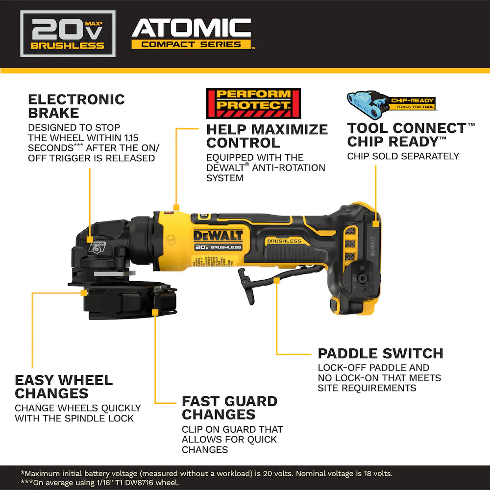 DEWALT DCG400B MEULEUSE D'ANGLE ATOMIC 4" (OUTIL SEUL)