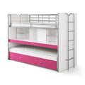 Lit superposé enfant 90x200 cm fuchsia avec bureau coulissant et 3 couchages