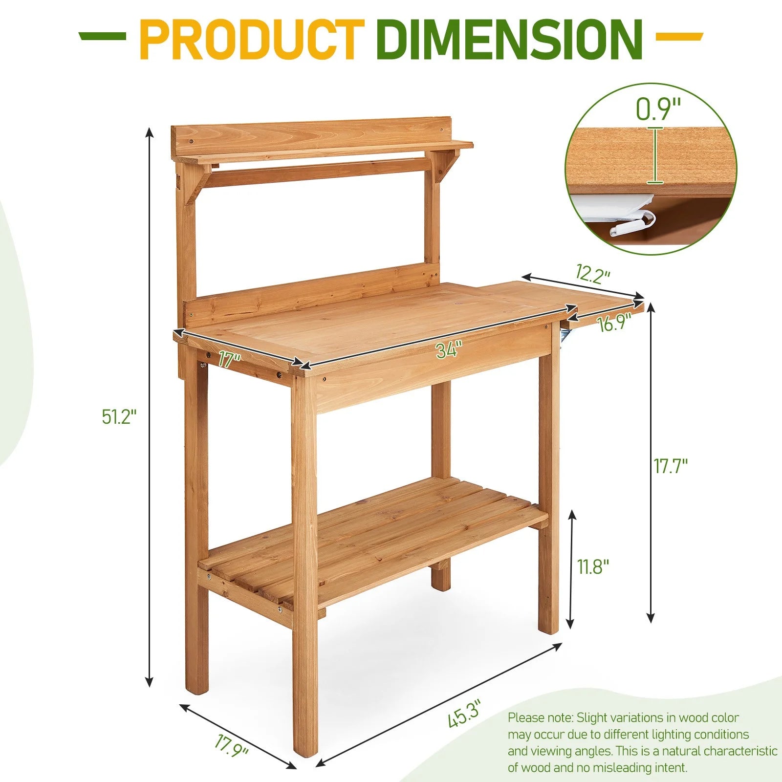 SgoodS 51.2 in x 45.3 in x 17.9 inGarden Potting Bench Table Outdoor Work bench Station