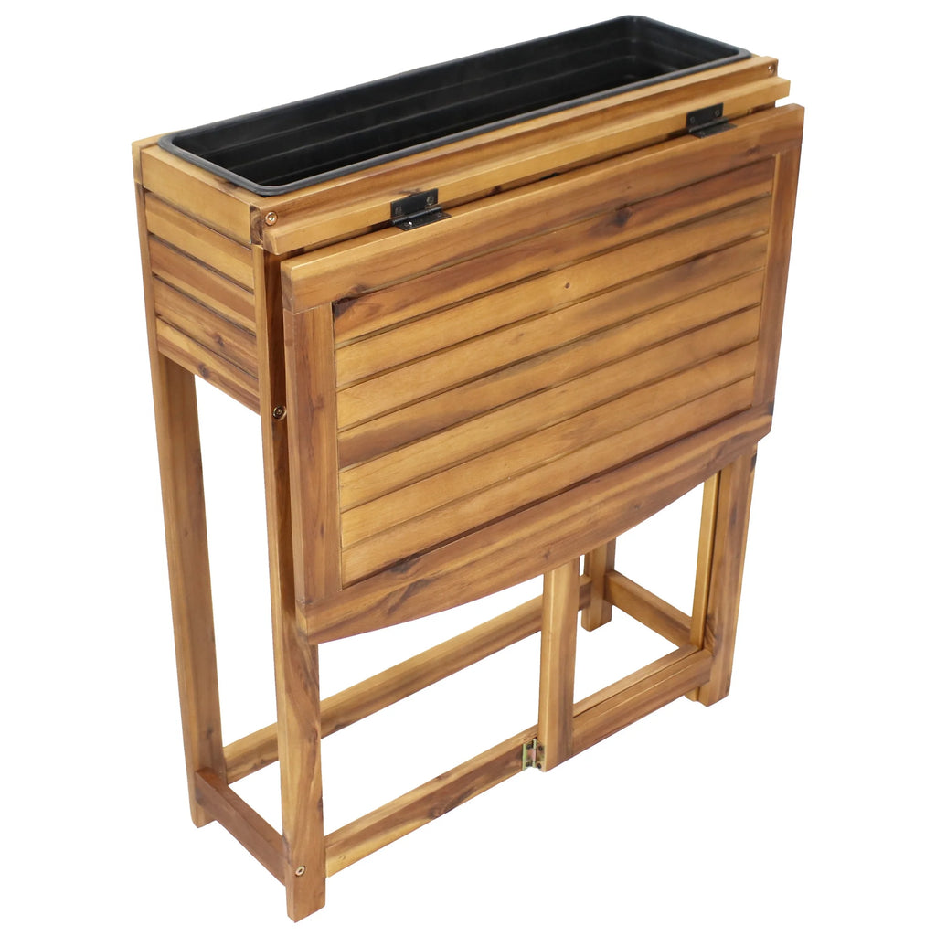 Sunnydaze 24.25" x 25" x 30.5" Natural Acacia Wood Rectangular Raised Garden Bed with Shelf