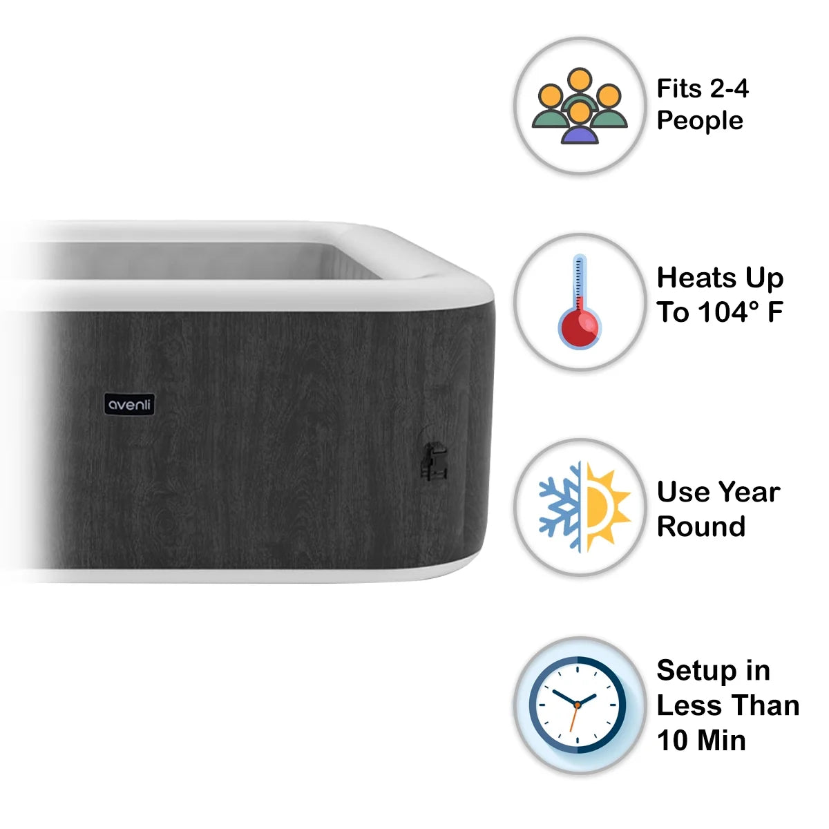 Avenli 4-Person Inflatable Square Spa, Silver Birch, 58" x 58" x 25"