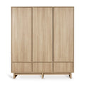 Grande armoire Honey Ash 3 portes avec tiroirs et penderies