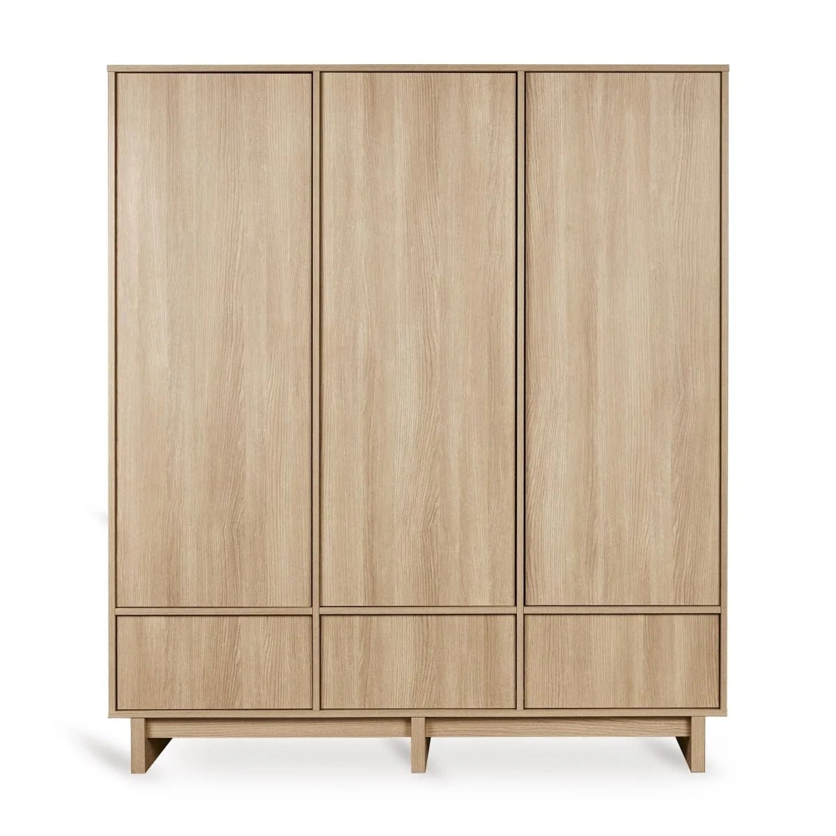 Grande armoire Honey Ash 3 portes avec tiroirs et penderies