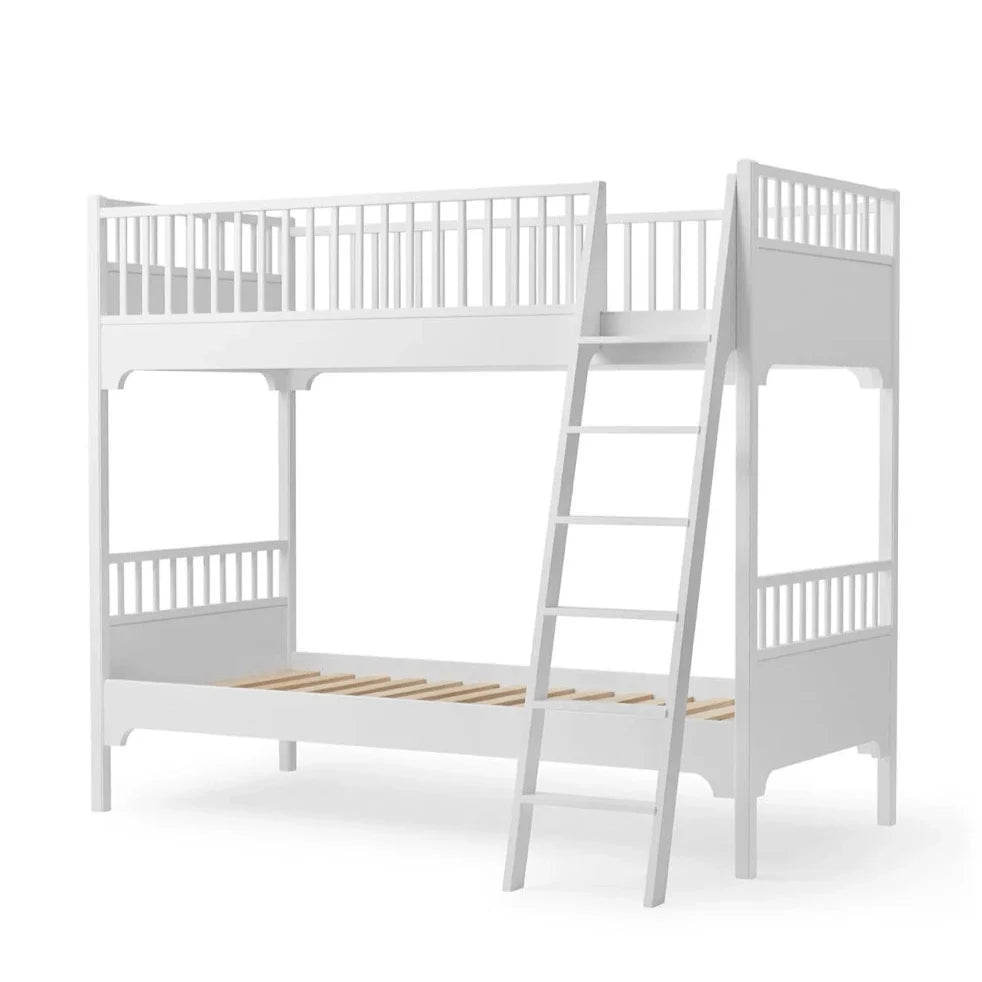 Lit superposé enfant 90x200 cm en bouleau massif avec échelle inclinée
