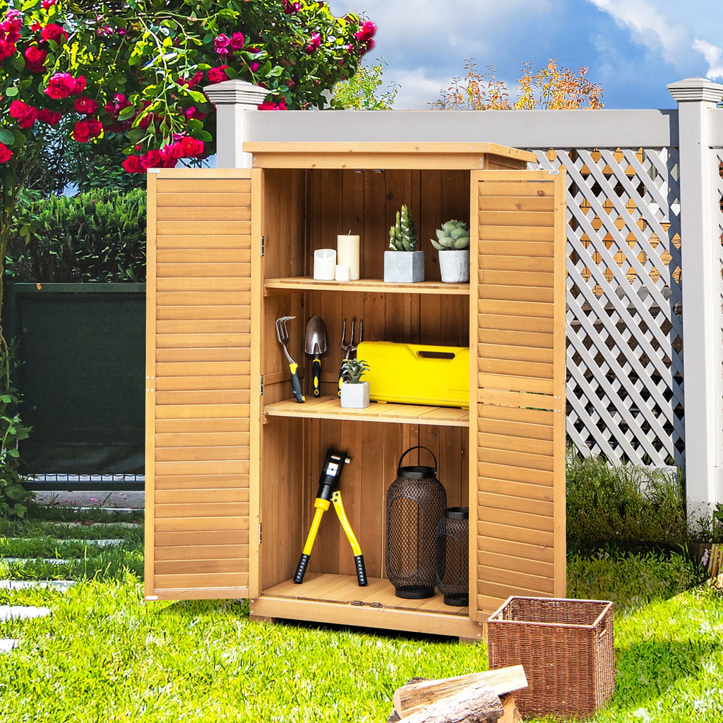 Costway Waterproof Fir Wood Storage Shed Garden, 34.5" x 16.5" x 63", Natural