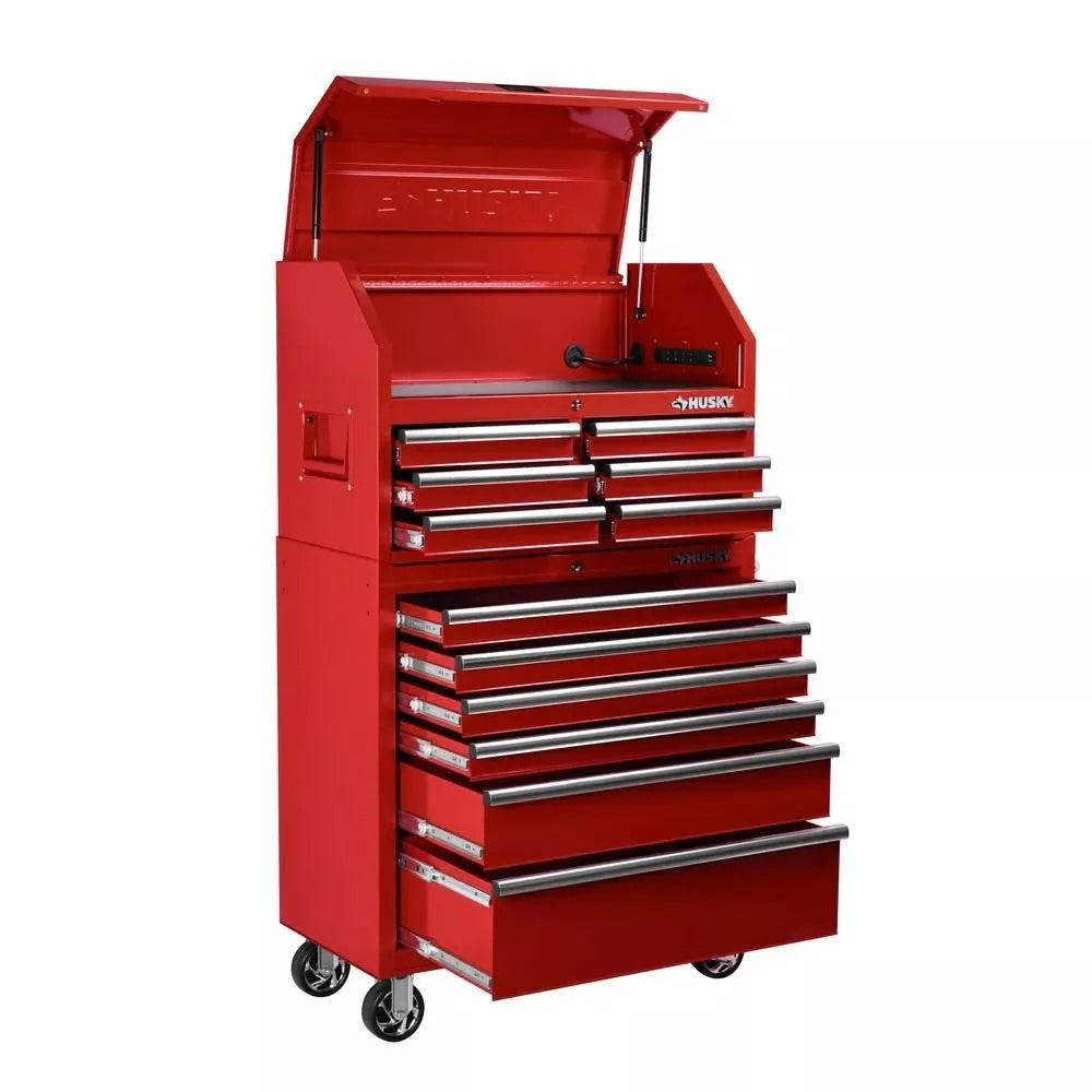 36 Inch 12 Drawer Tool Chest and Cabinet Combo - Rolling Steel Tool Storage Cabinet with Power Strip