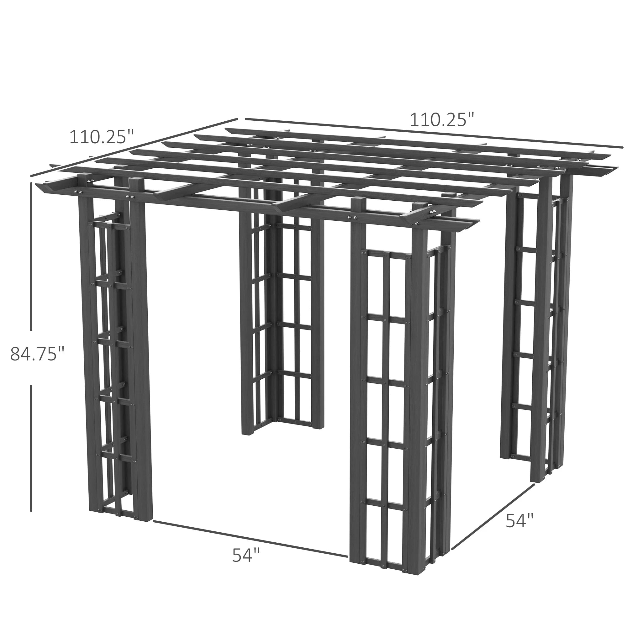 Outsunny 9' x 9' x 7' Dark Grey Vinyl Pergola, Flat Top, Adjustable Canopy