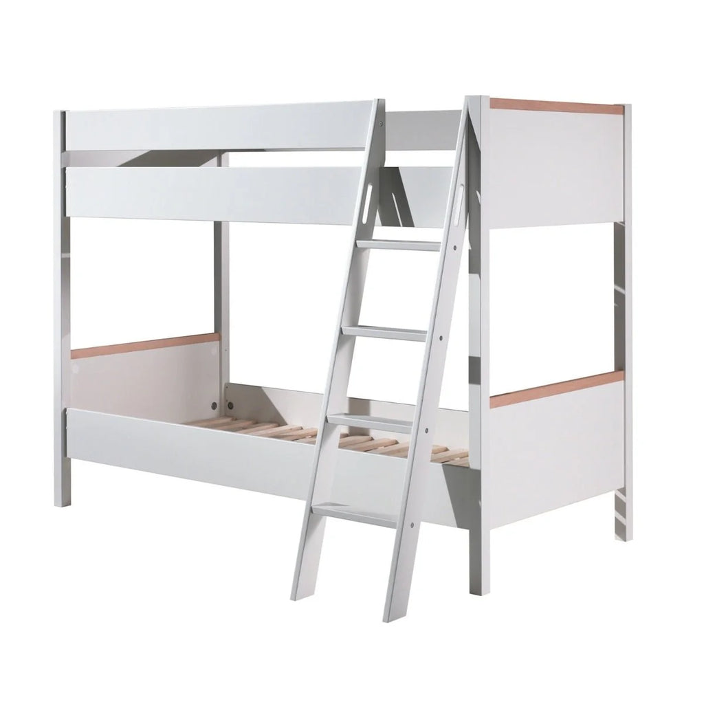 Lit superposé enfant blanc 90x200 cm hauteur 160 cm en pin massif avec sommier