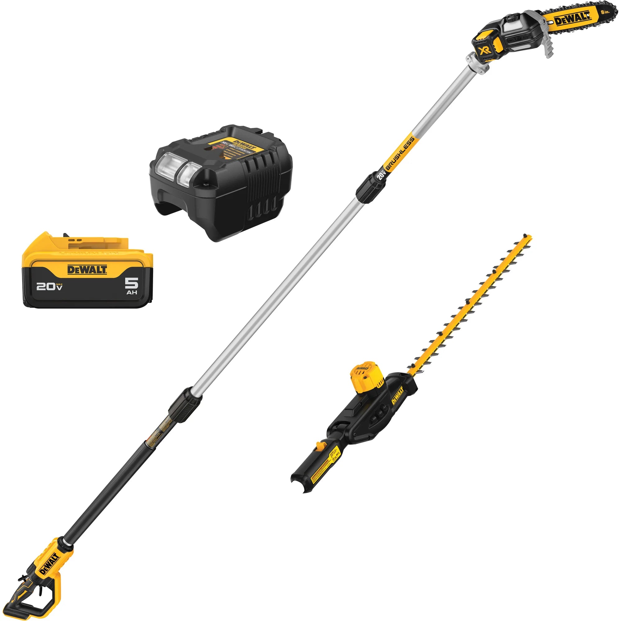 Kit d’élagage sans fil 20V avec scie sur perche et taille-haies télescopique, batterie et chargeur inclus