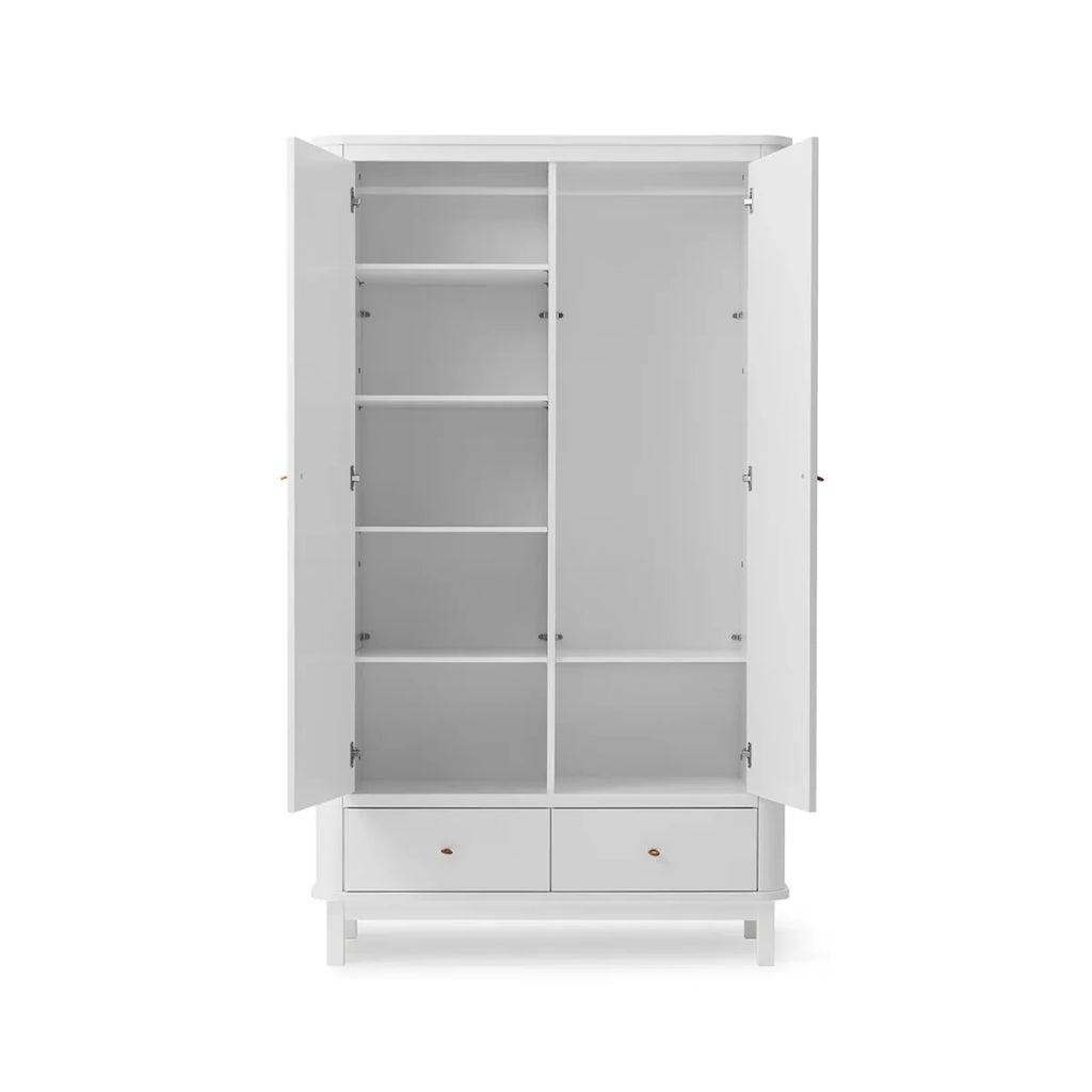 Armoire blanche 2 portes avec penderie, tiroirs et étagères modulables