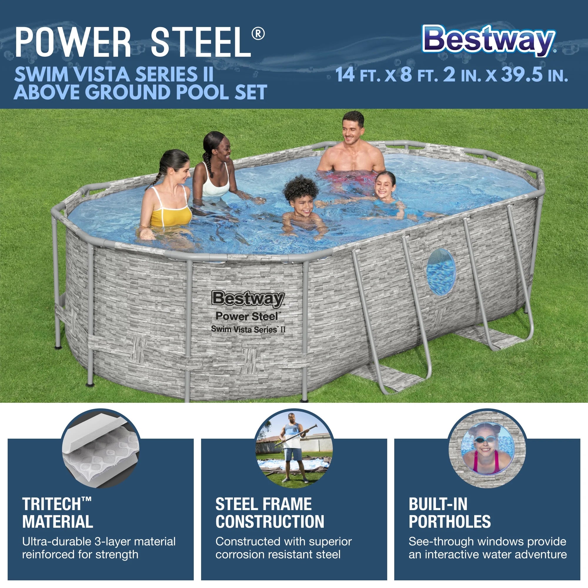 Bestway Power Steel Swim Vista 14' x 8'2" x 39.5" Above Ground Pool Set
