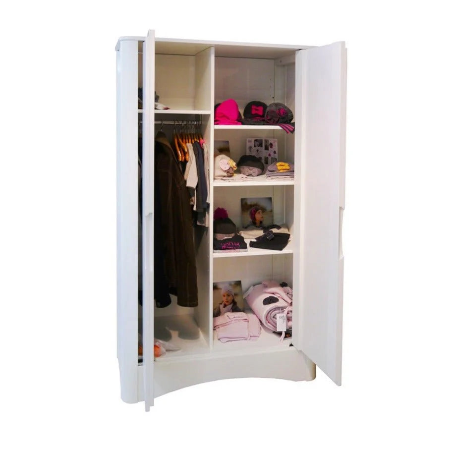 Armoire enfant blanche 2 portes avec 4 étagères réglables et penderie