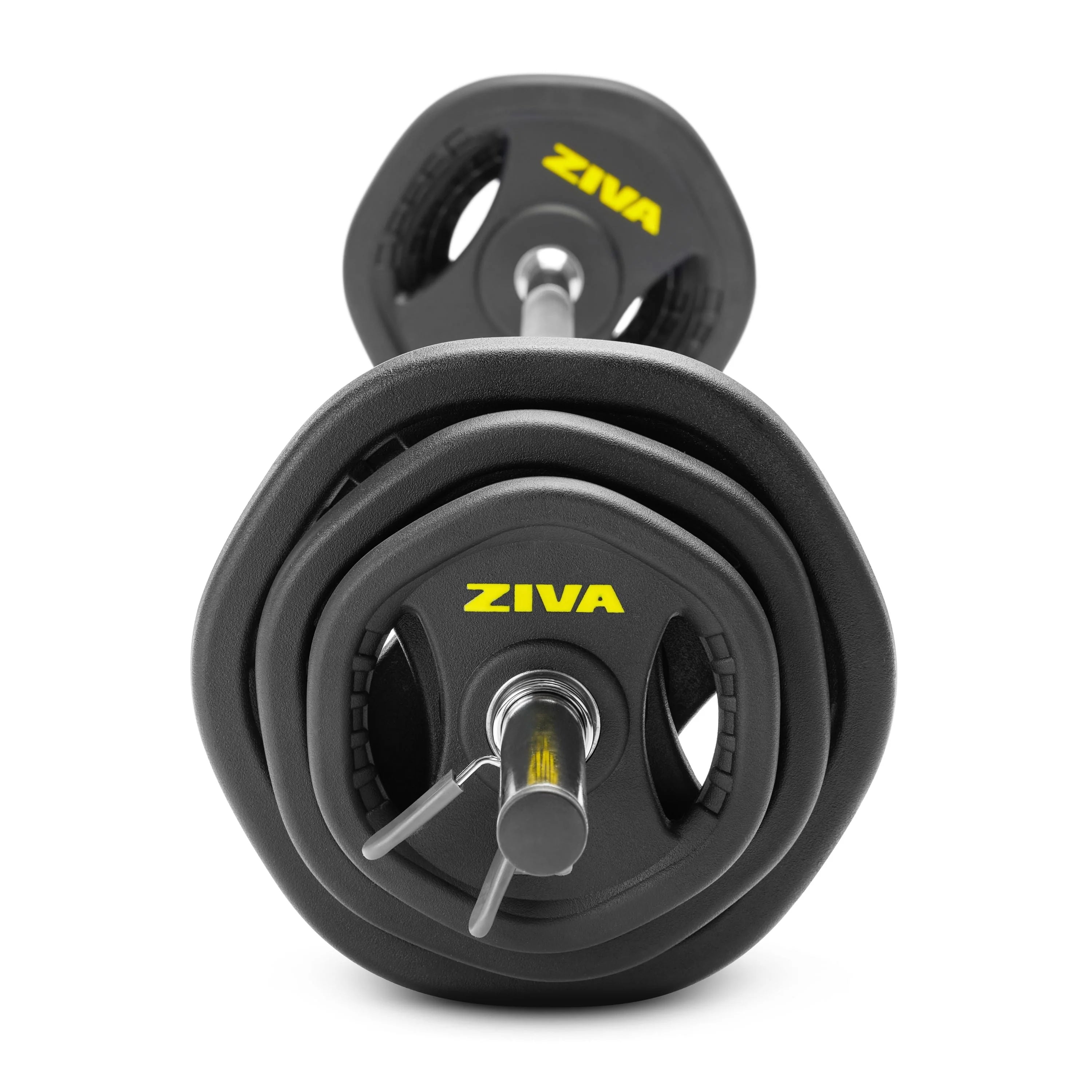 ZIVA RPU Studio Barbell Adjustable Weight Set - 6 High Grade RPU Coated Grip Plates (2 x 2.5lb, 2 x 5lb, 2 x 10lb) 1.18" D Steel Chrome Bar (55”L x 4.4lb) 2 x Spring Collars �?Ships in Two Parts