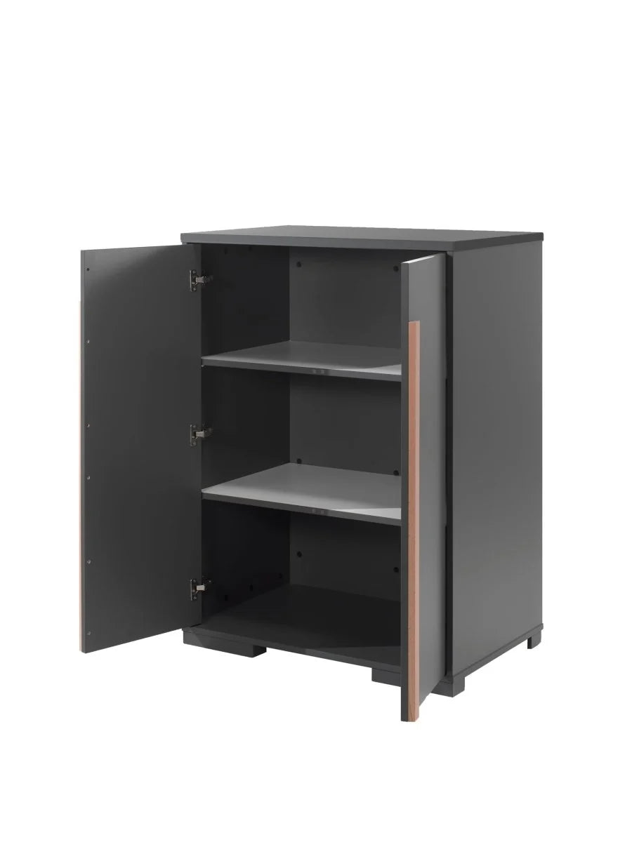 Armoire enfant anthracite 2 portes en bois massif avec étagères