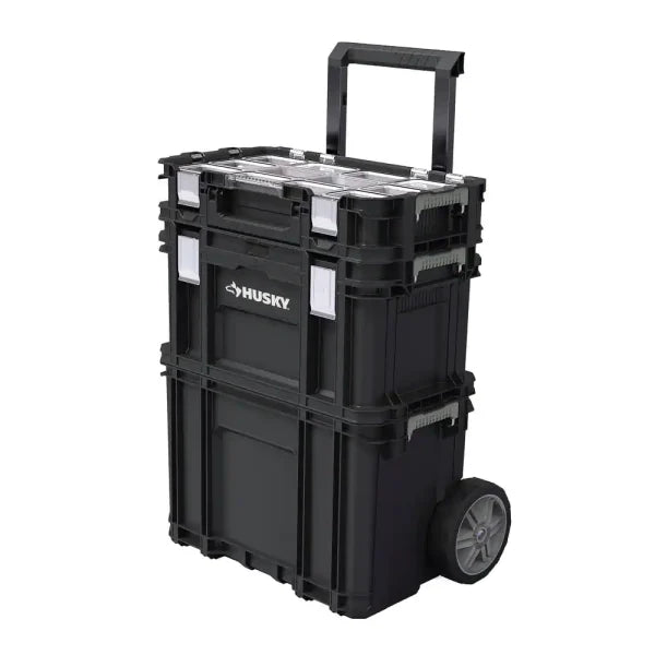 22-Inch Modular Rolling Tool Box System - 3-Piece Mobile Tool Cart with Toolbox & 12-Bin Organizer