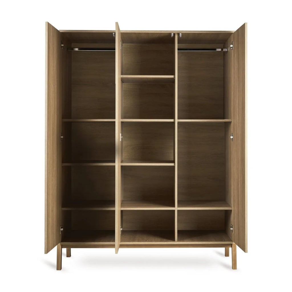 Grande armoire enfant frêne miel 3 portes avec penderies et étagères réglables
