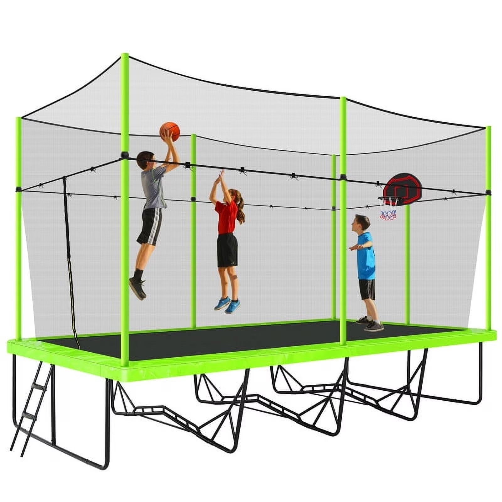 Voqoomkl Rectangle Trampoline with Basketball Hoop for Kids and Adults, Green, 204.00" x 120.00" x 141.00"