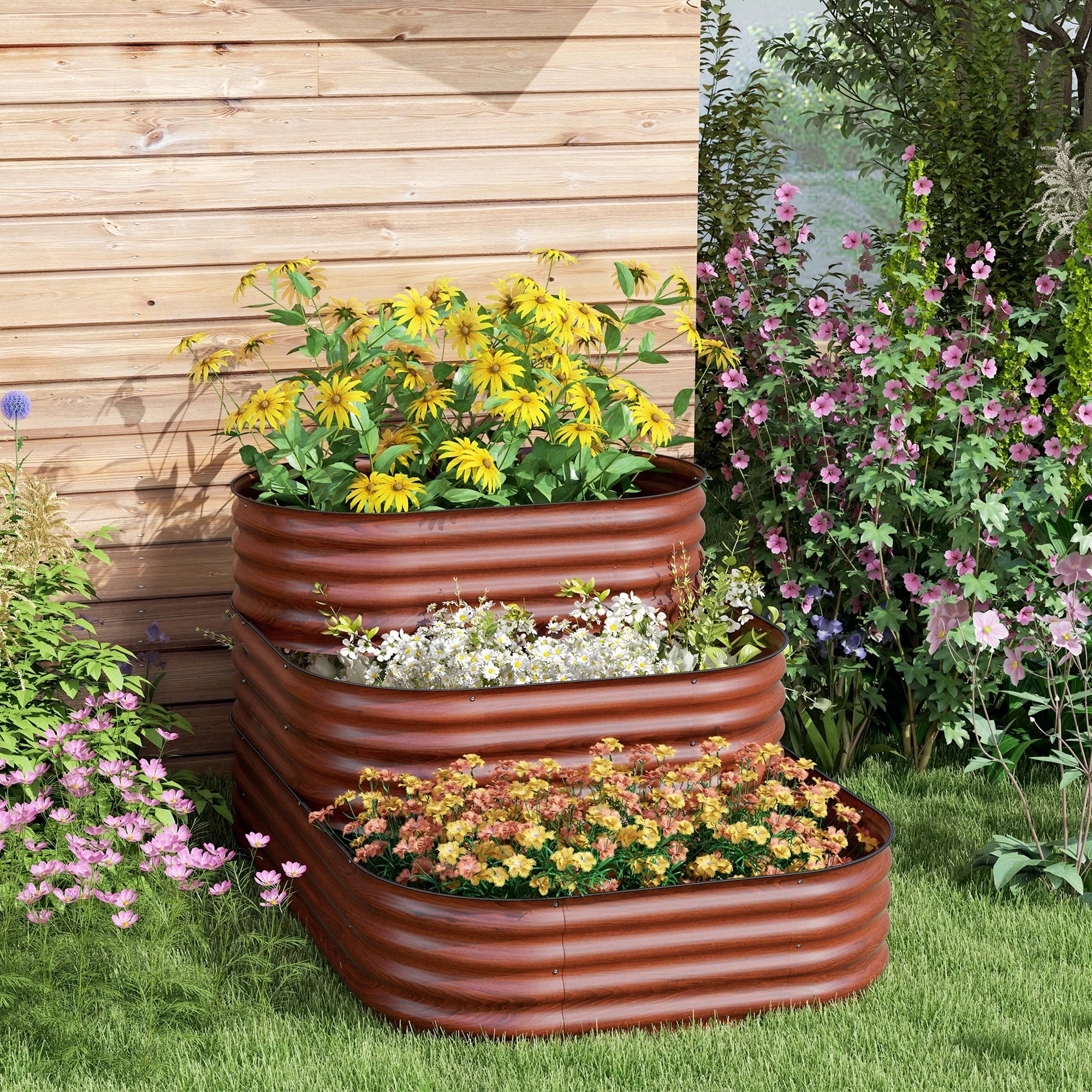Outsunny 3-Tier Raised Garden Bed 62.25" x 43" x 32.25" Planter Set, Green