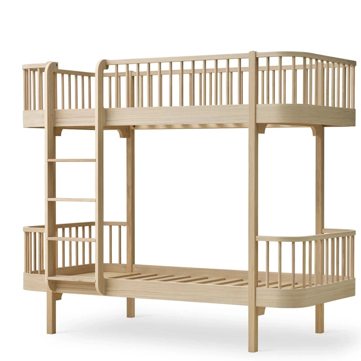 Lit superposé enfant chêne 90x200 cm avec tiroir et barrière de sécurité