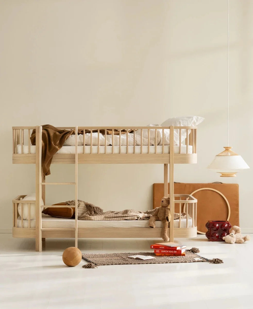 Lit superposé enfant mi-haut chêne 90x200 cm avec espace rangement