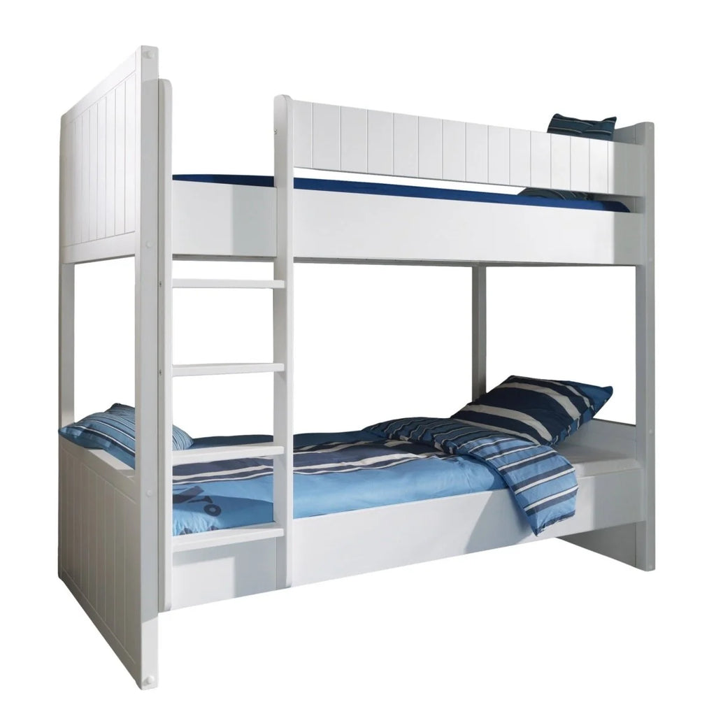 Lit superposé enfant blanc 90x200 cm en MDF et pin massif avec sommier inclus