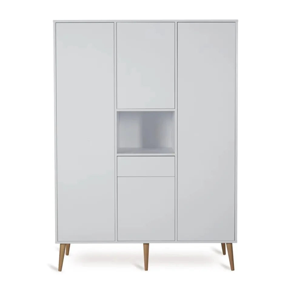 Armoire enfant blanche brillante 4 portes avec 7 étagères et 4 penderies