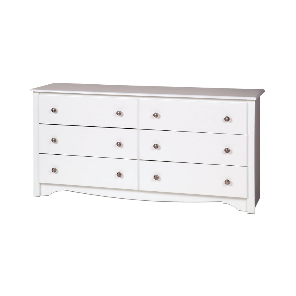 Prepac Monterey 6 Drawer Wooden Double Dresser, 16" x 59" x 29", White
