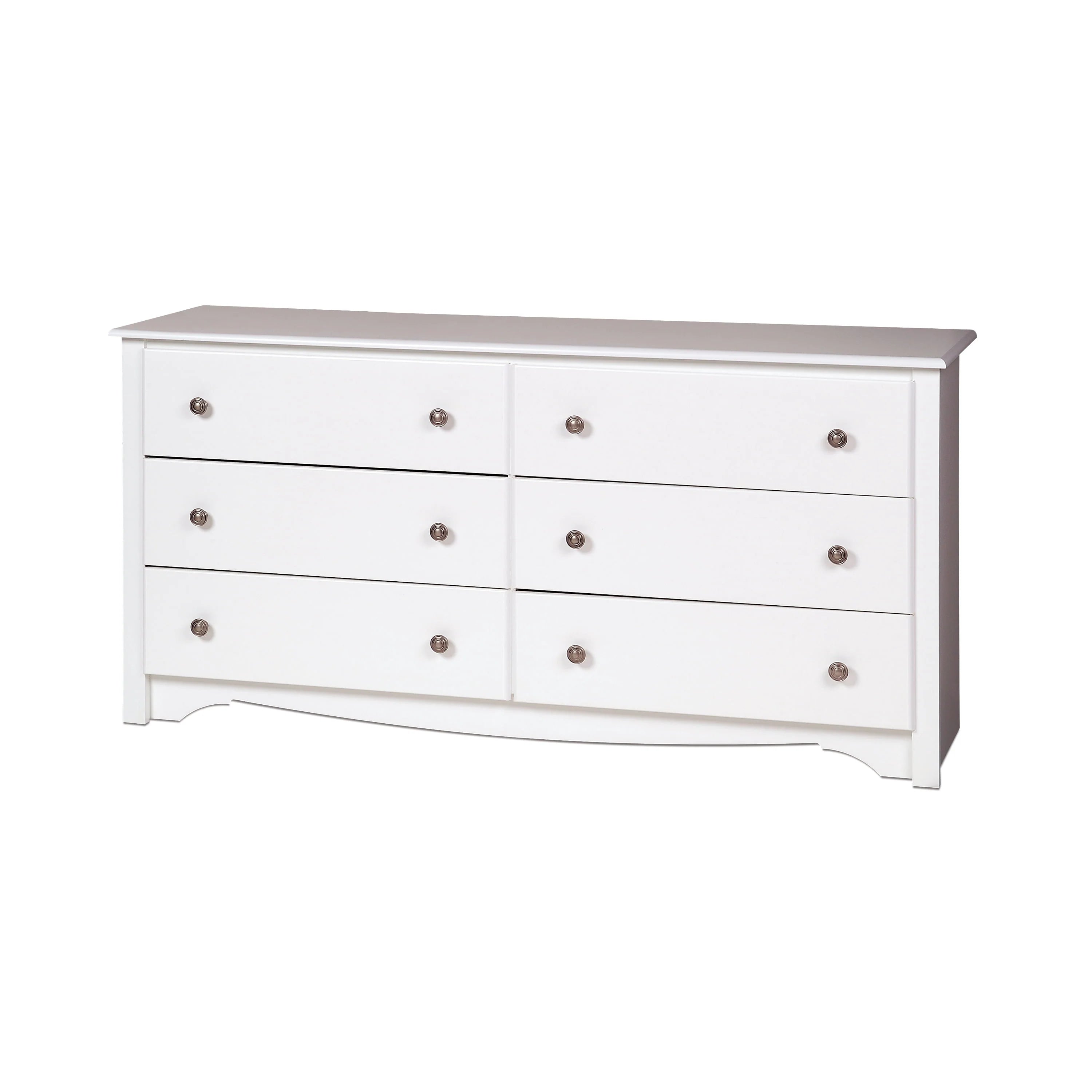 Prepac Monterey 6 Drawer Wooden Double Dresser, 16" x 59" x 29", White