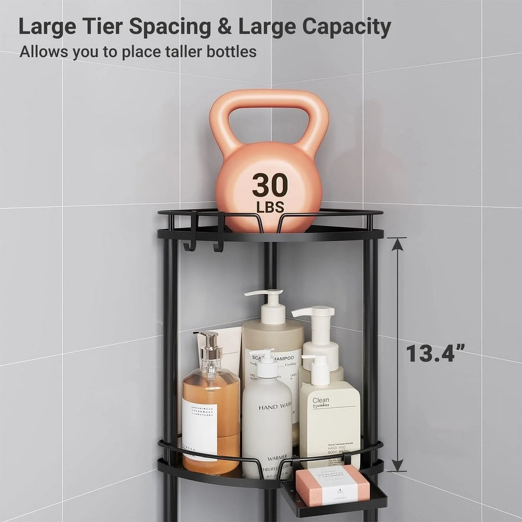 Corner Shower Caddy - 9.6"D x 9.6"W x 30.9"H Black-3 Tier