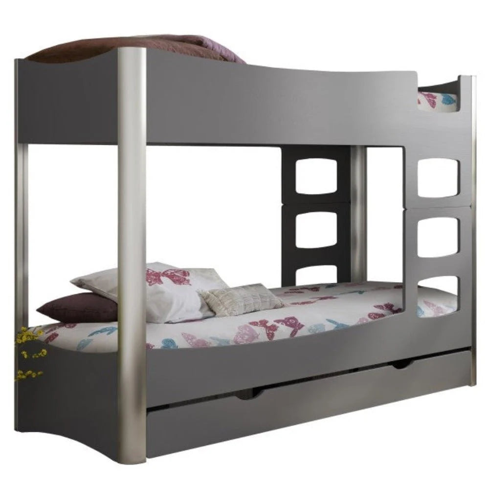 Lit superposé enfant 90x190 cm bouleau et aluminium avec échelle réversible