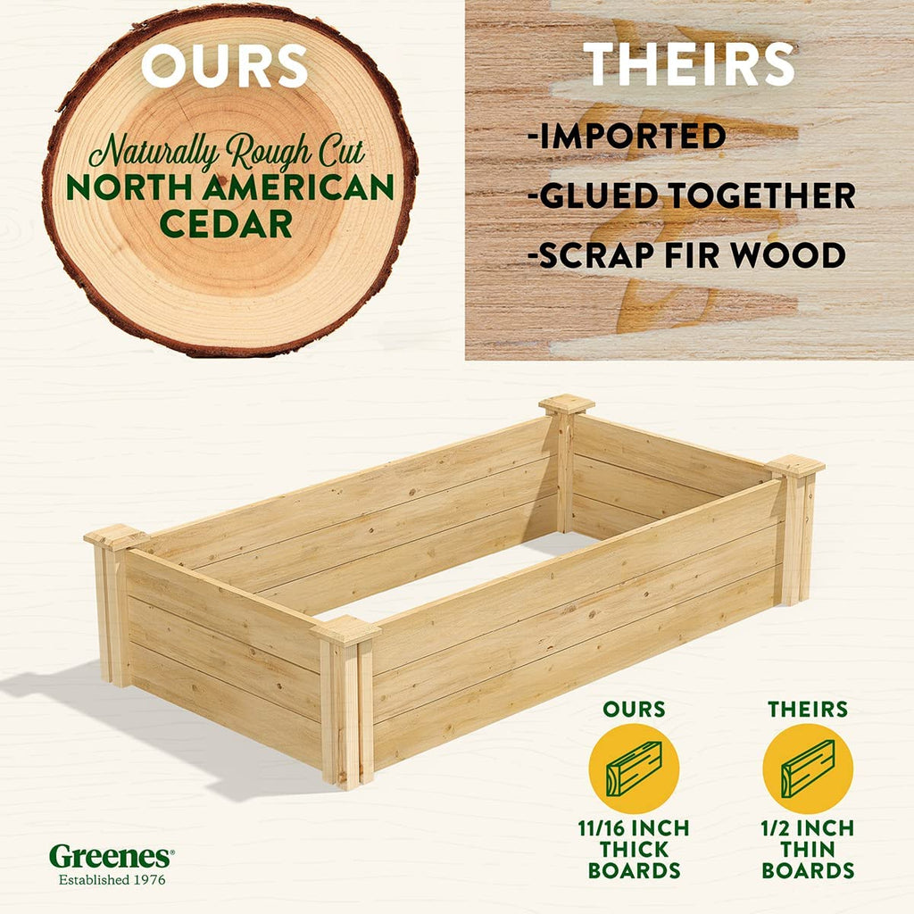 Original Cedar Raised Garden Bed, 2' x 4' x 10.5" - Made in with North Cedar