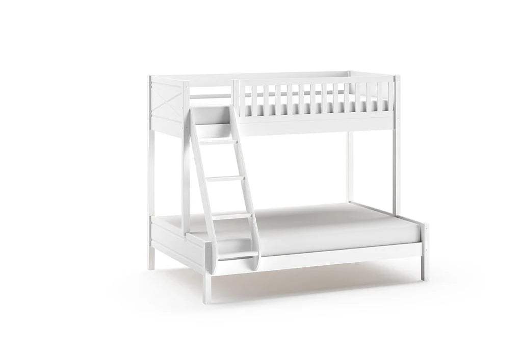 Lit superposé enfant blanc 3 places avec deux tiroirs de rangement