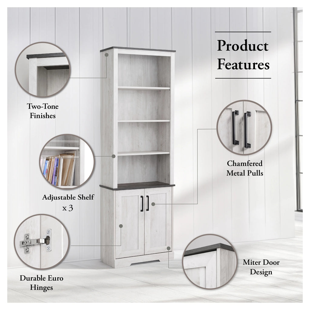 Prepac Rustic Ridge Washed White 26" W x 79.75" H x 12.5" D Bookcase