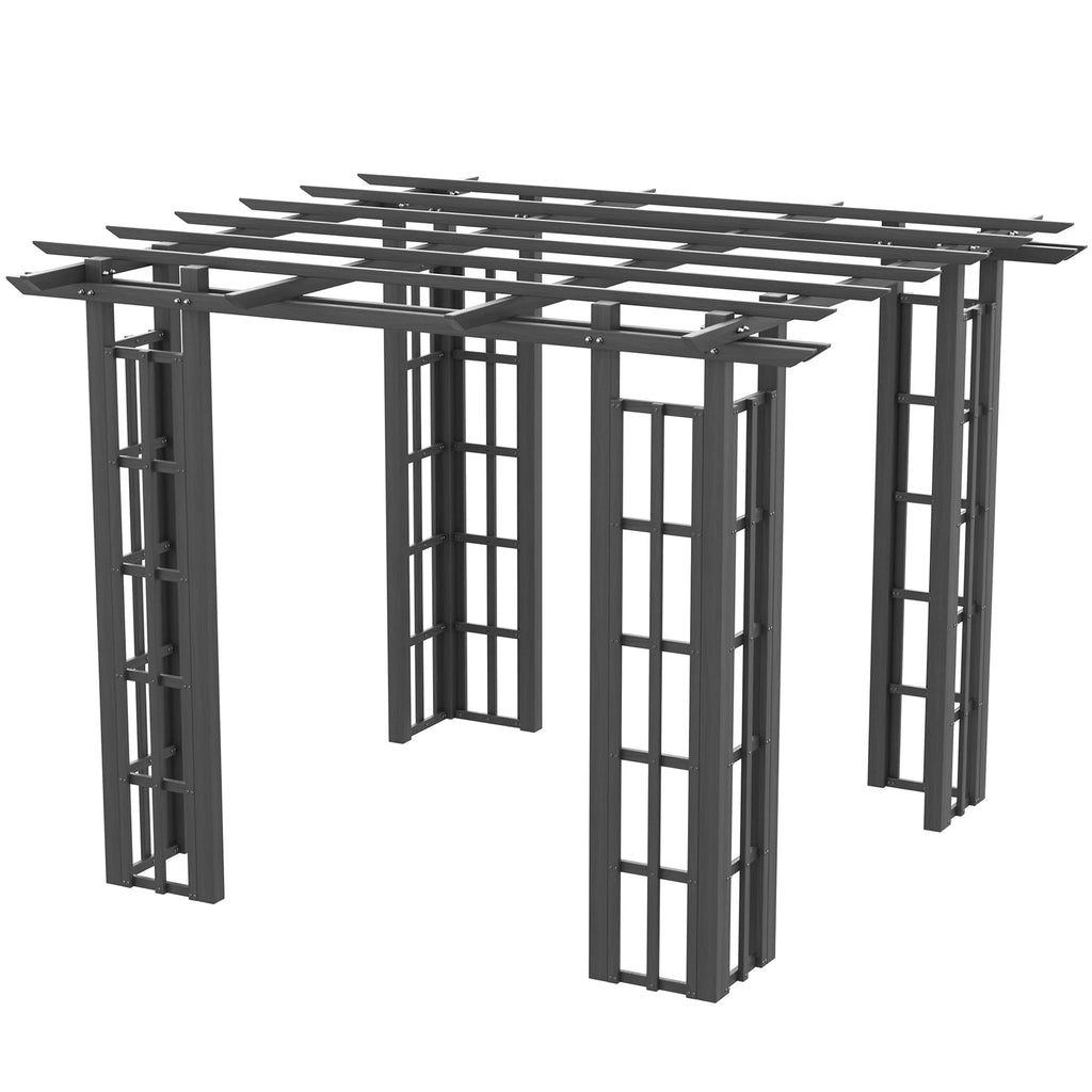 Outsunny 9' x 9' x 7' Dark Grey Vinyl Pergola, Flat Top, Adjustable Canopy