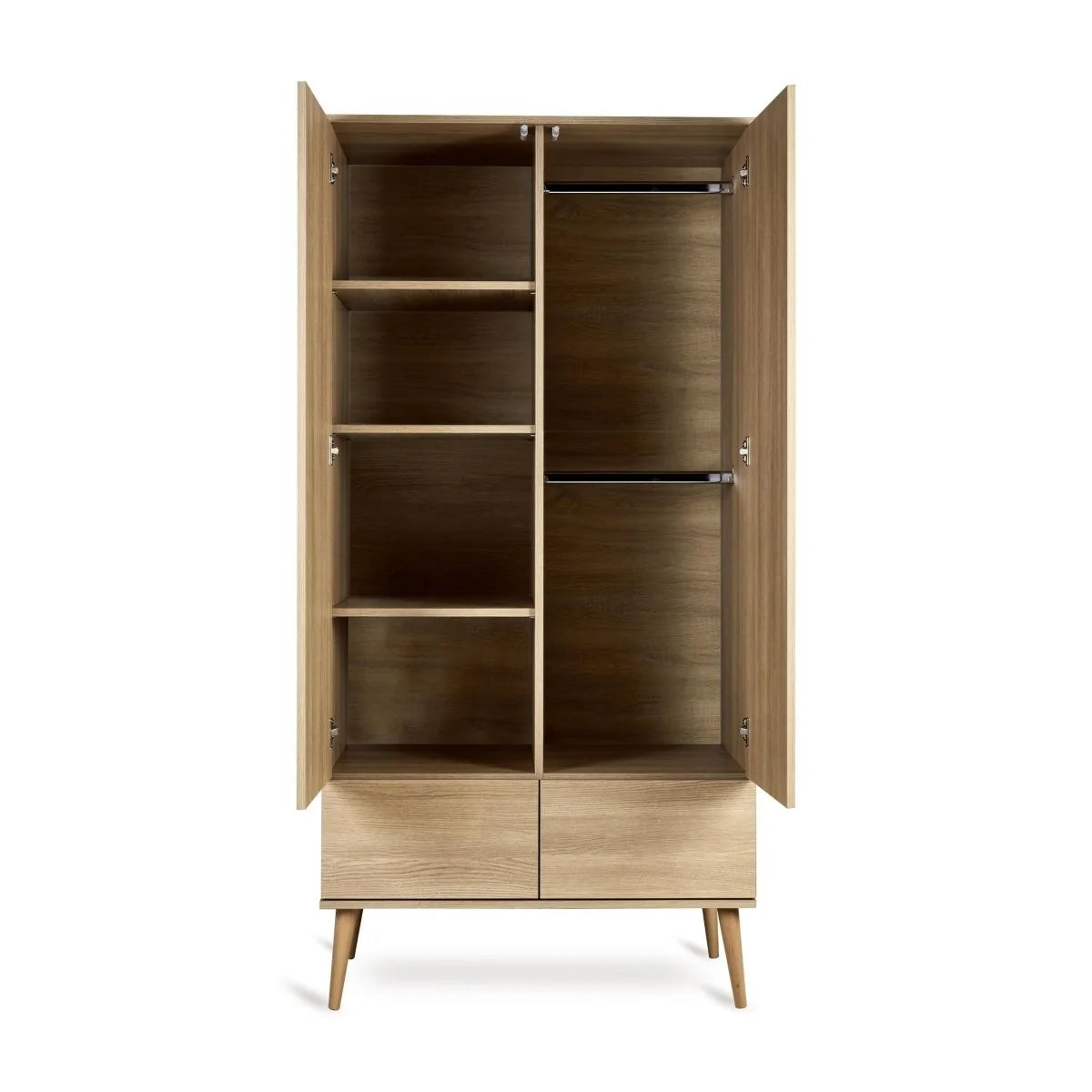 Armoire enfant frêne miel 2 portes avec tiroirs et penderie