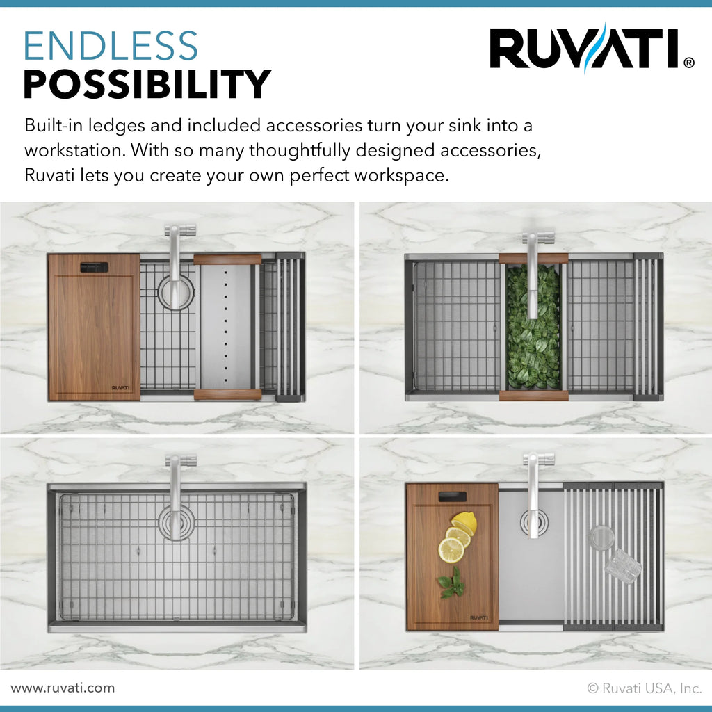 Ruvati RVH8345 Stainless Steel 33" x 10" x 19" Rectangular Undermount Sink