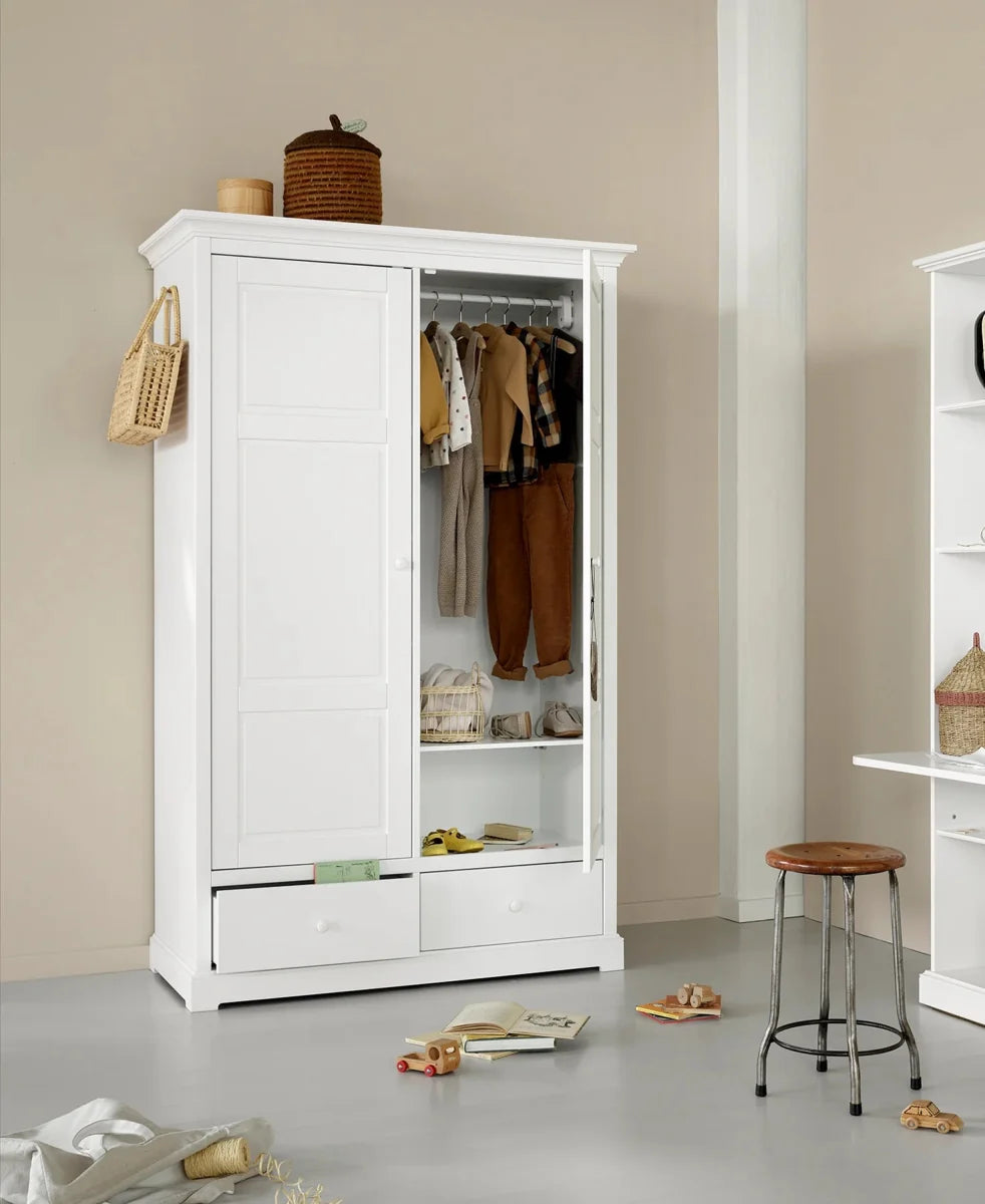Armoire 2 portes avec penderie, tiroirs et étagères réglables