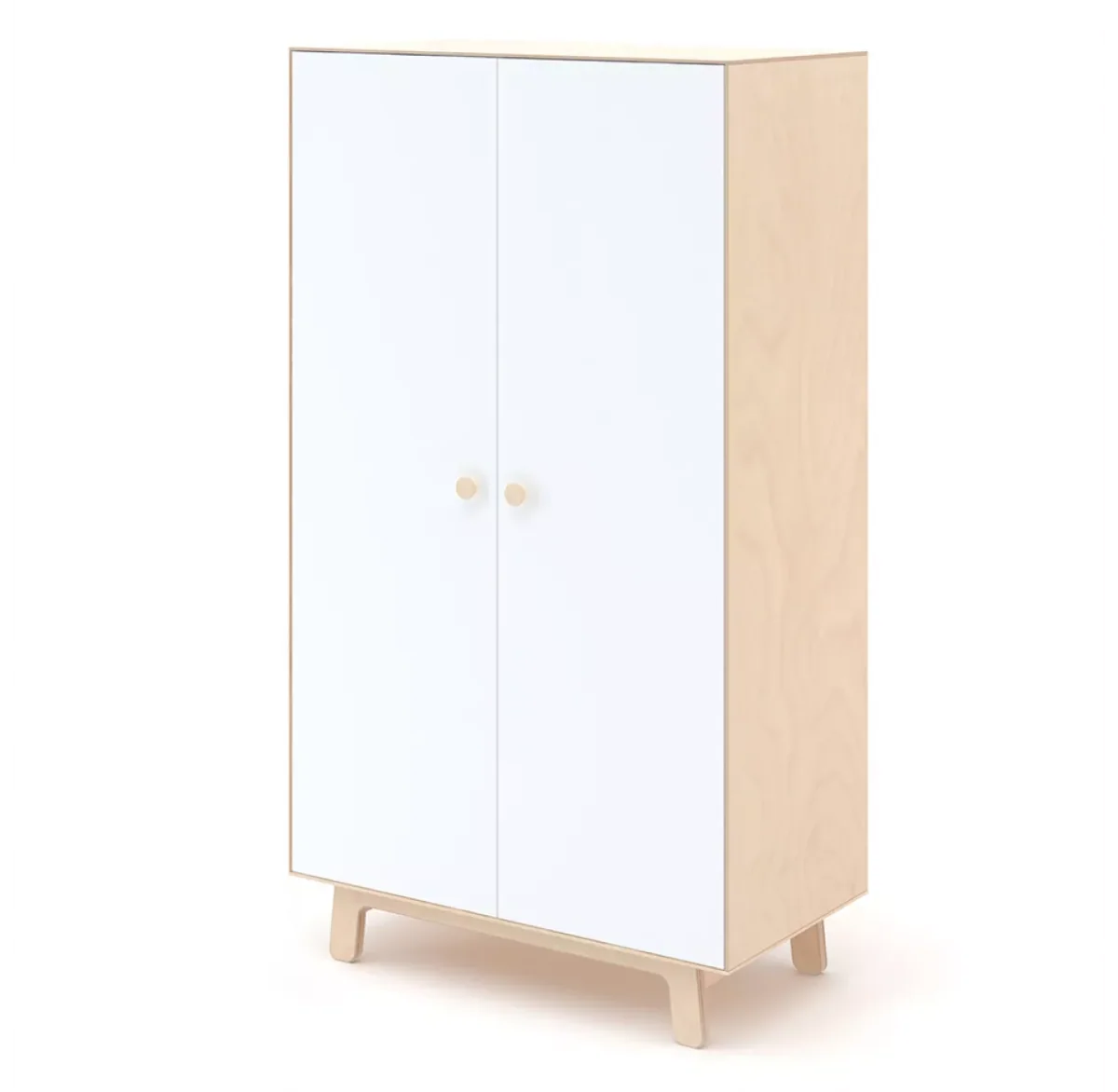 Armoire enfant blanc et bois avec penderie et étagères réglables