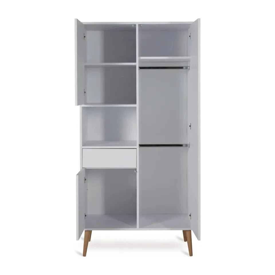 Armoire enfant blanc brillant 3 portes avec tiroir et penderie