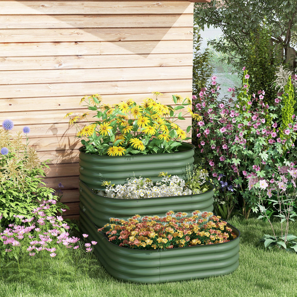 Outsunny 3-Tier Raised Garden Bed 62.25" x 43" x 32.25" Planter Set, Green