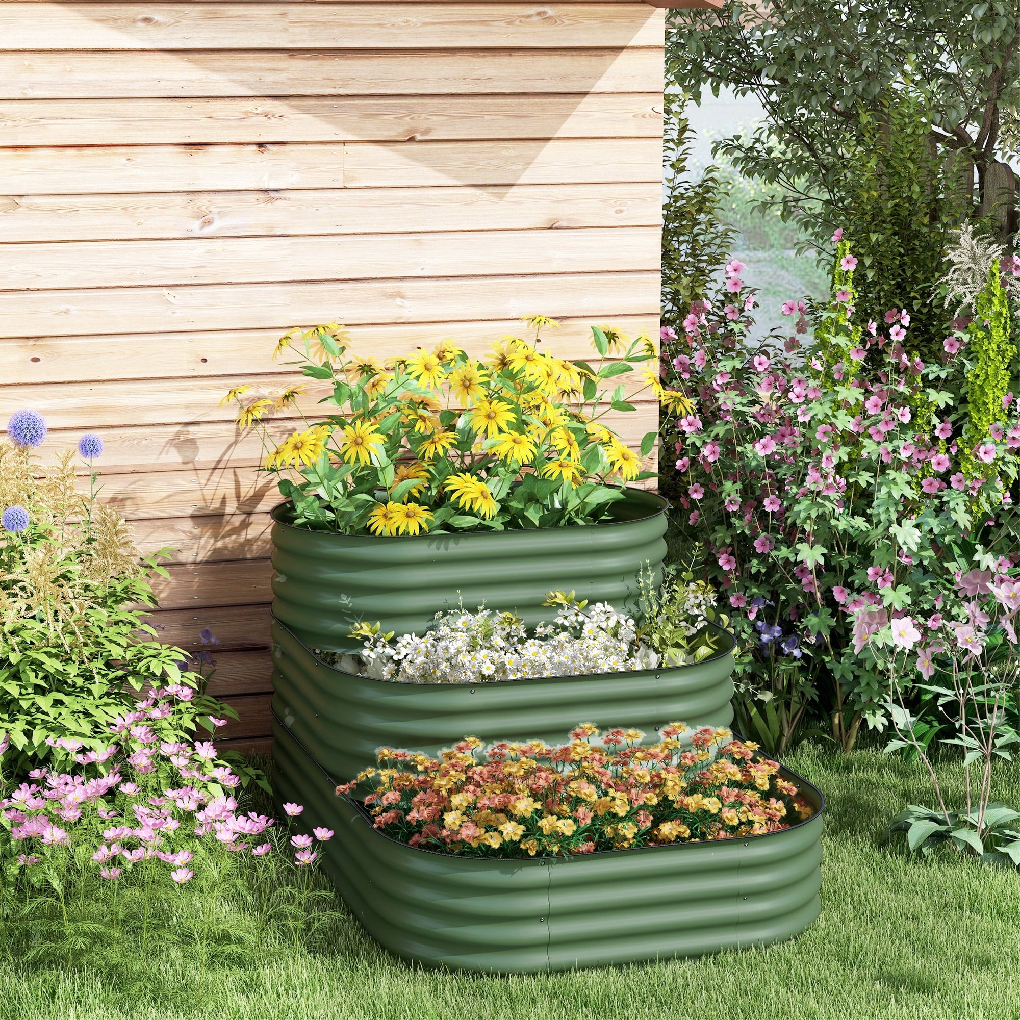 Outsunny 3-Tier Raised Garden Bed 62.25" x 43" x 32.25" Planter Set, Green