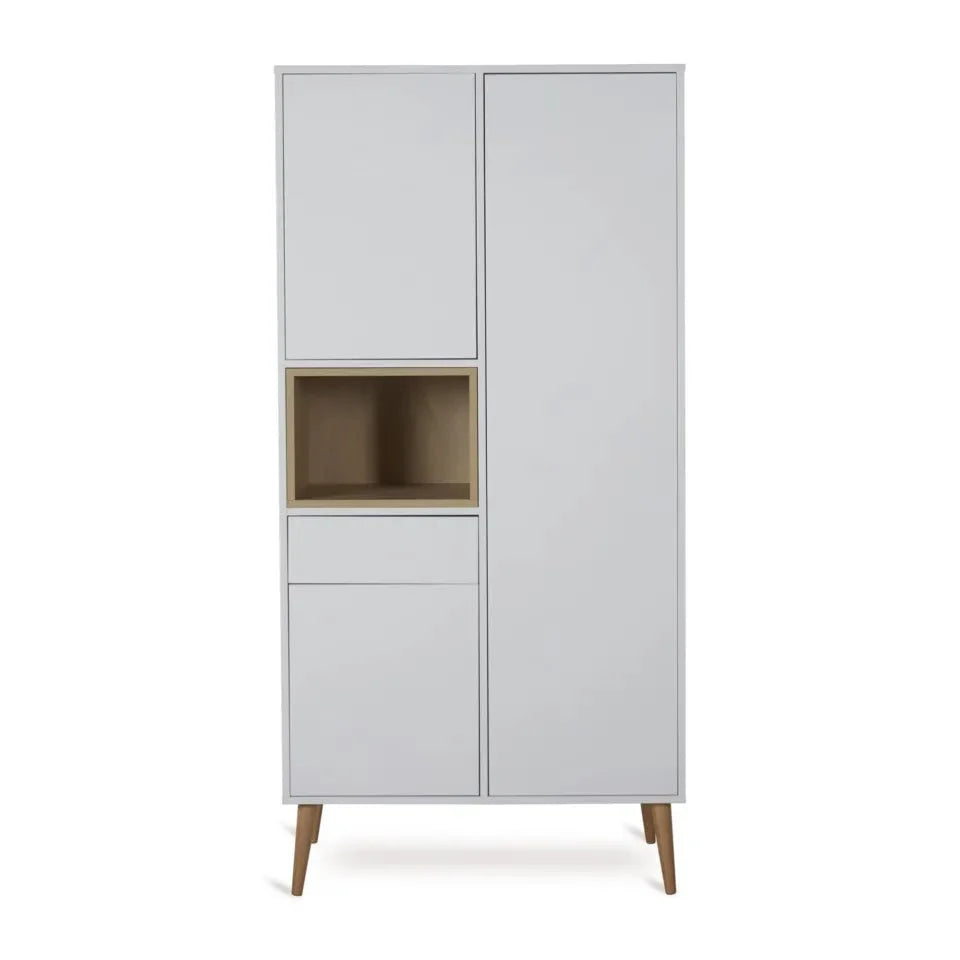 Armoire enfant blanc brillant 3 portes avec tiroir et penderie