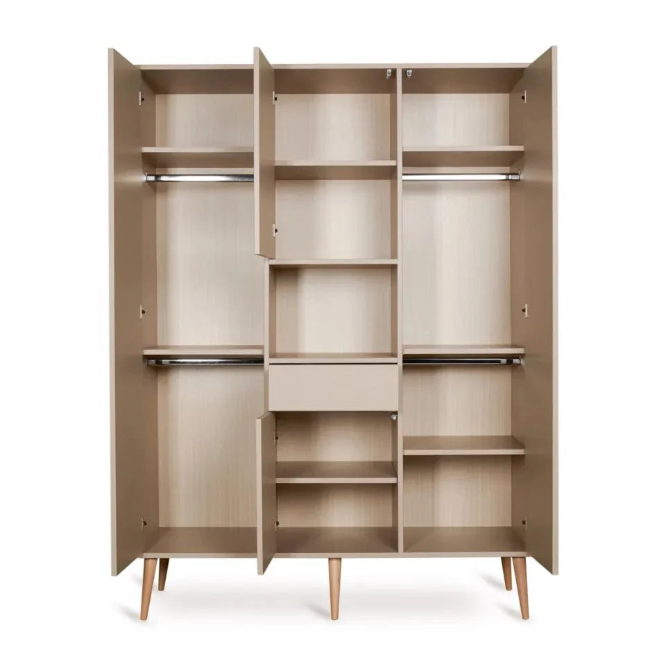 Armoire enfant latte 4 portes avec 7 étagères et 4 penderies